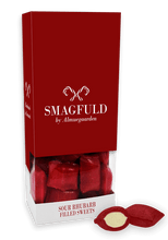 Indlæs billede til gallerivisning GOD JUL Gavepakning med fyldte bolcher (smag af rom/chokolade og syrlig rabarber)