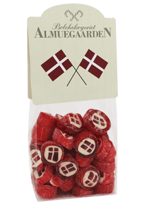 Gaveæske med danske flag bolcher og chokolade-mandler - Almuegaarden