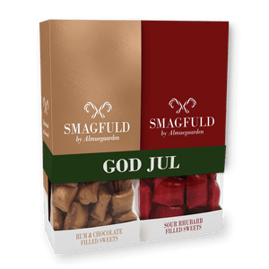 GOD JUL Gavepakning med fyldte bolcher (smag af rom/chokolade og syrlig rabarber)