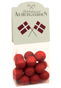 Chokolade-lakridser med hindbær (flag-anledningskort) - Almuegaarden