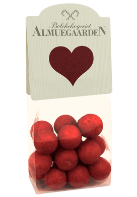 Chokolade-lakridser med hindbær (hjerte-anledningskort) - Almuegaarden