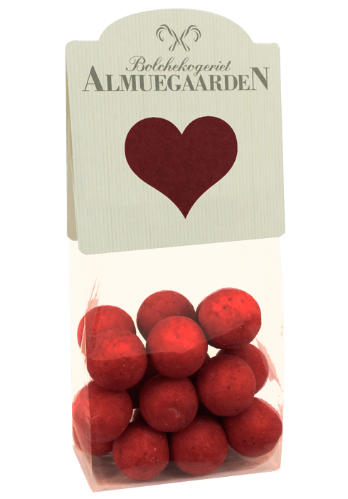 Chokolade-lakridser med hindbær (hjerte-anledningskort) - Almuegaarden