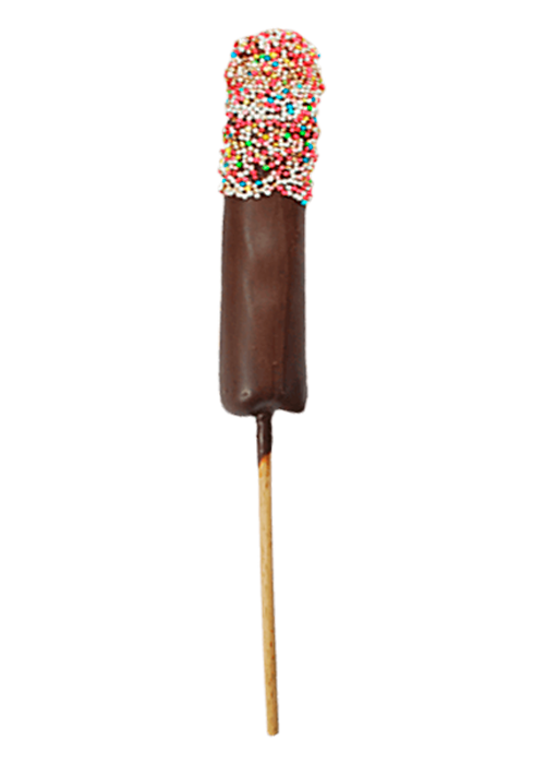 Raketpind - Hindbærslikkepind overtrukket med chokolade og krymmel, 50g